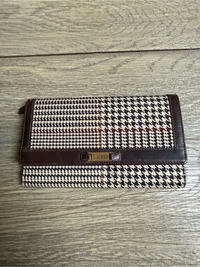 Ralph Lauren Cream & Brown Houndstooth Leather-Trim Wallet